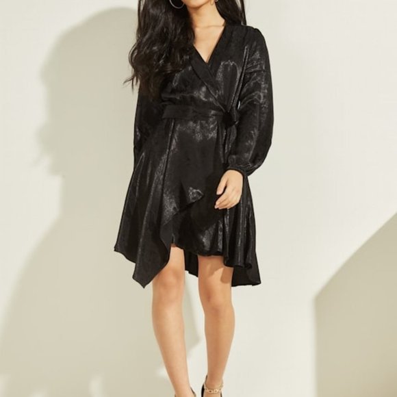 Guess Eco Doha Wrap Dress XS Jet Black - Picture 12 of 14